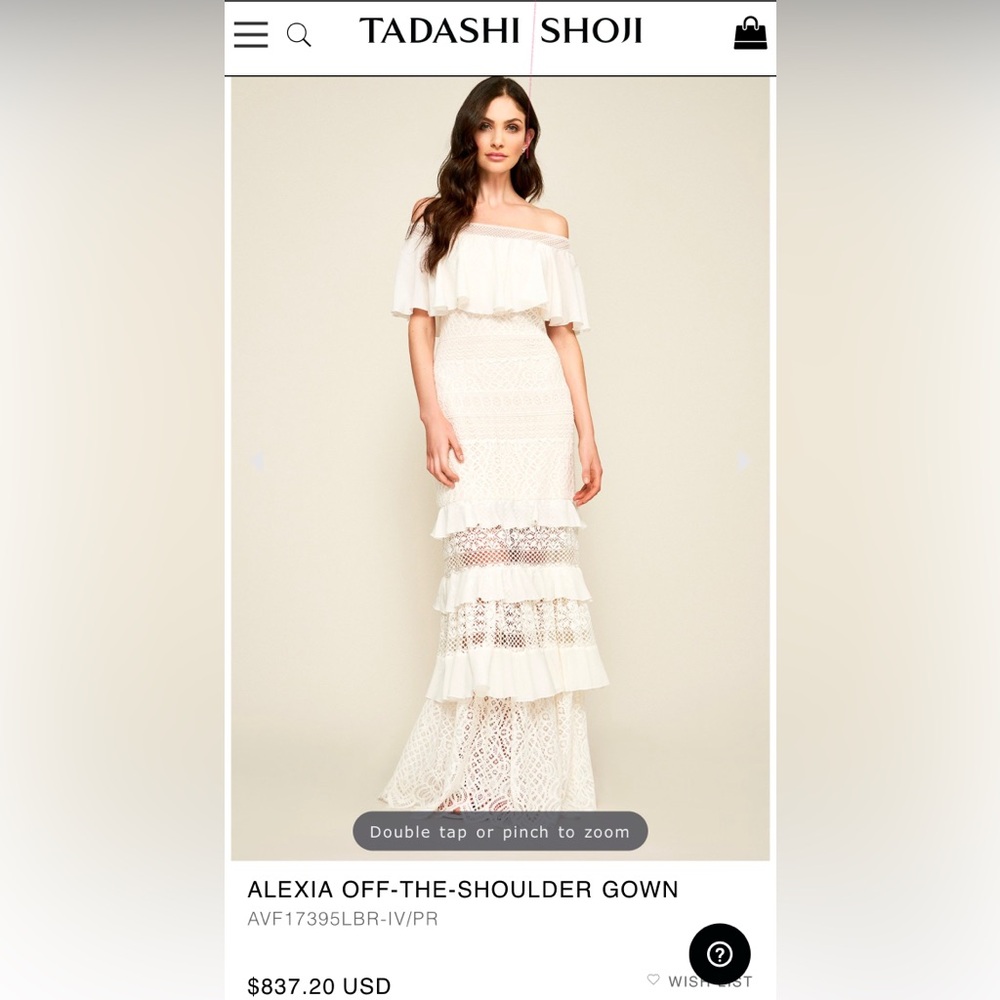 New!  Tadashi Shoji Dress.  White lace with beige lining.  Size 6